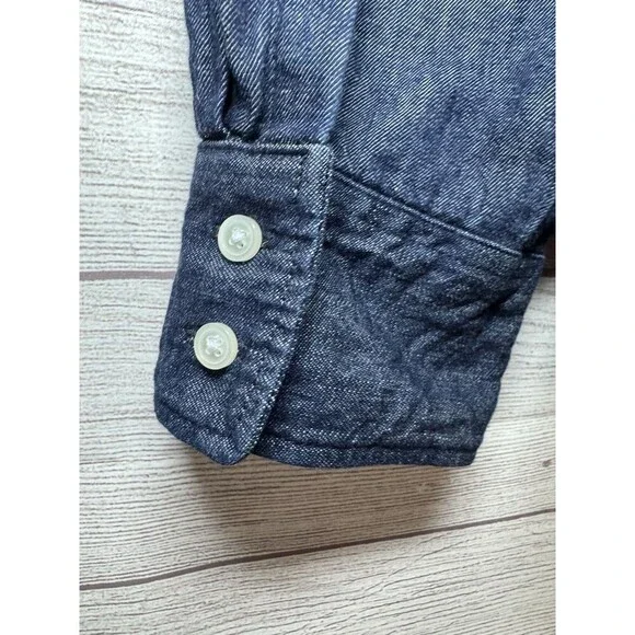J Crew Women's Denim Blouse Dark Blue Button Up Long Sleeve Cotton SIZE LARGE - Picture 6 of 8